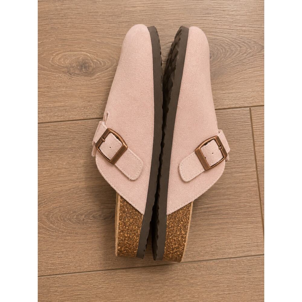 KIDMI Women's Pink Suede Cork Footbed Buckle Clog Mules EU 38 US 7-7.5 - Picture 2 of 5